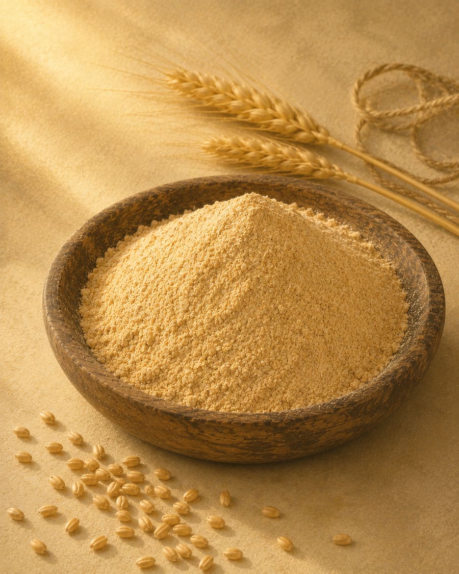 Medium-ground Lokwan wheat flour with visible bran flecks