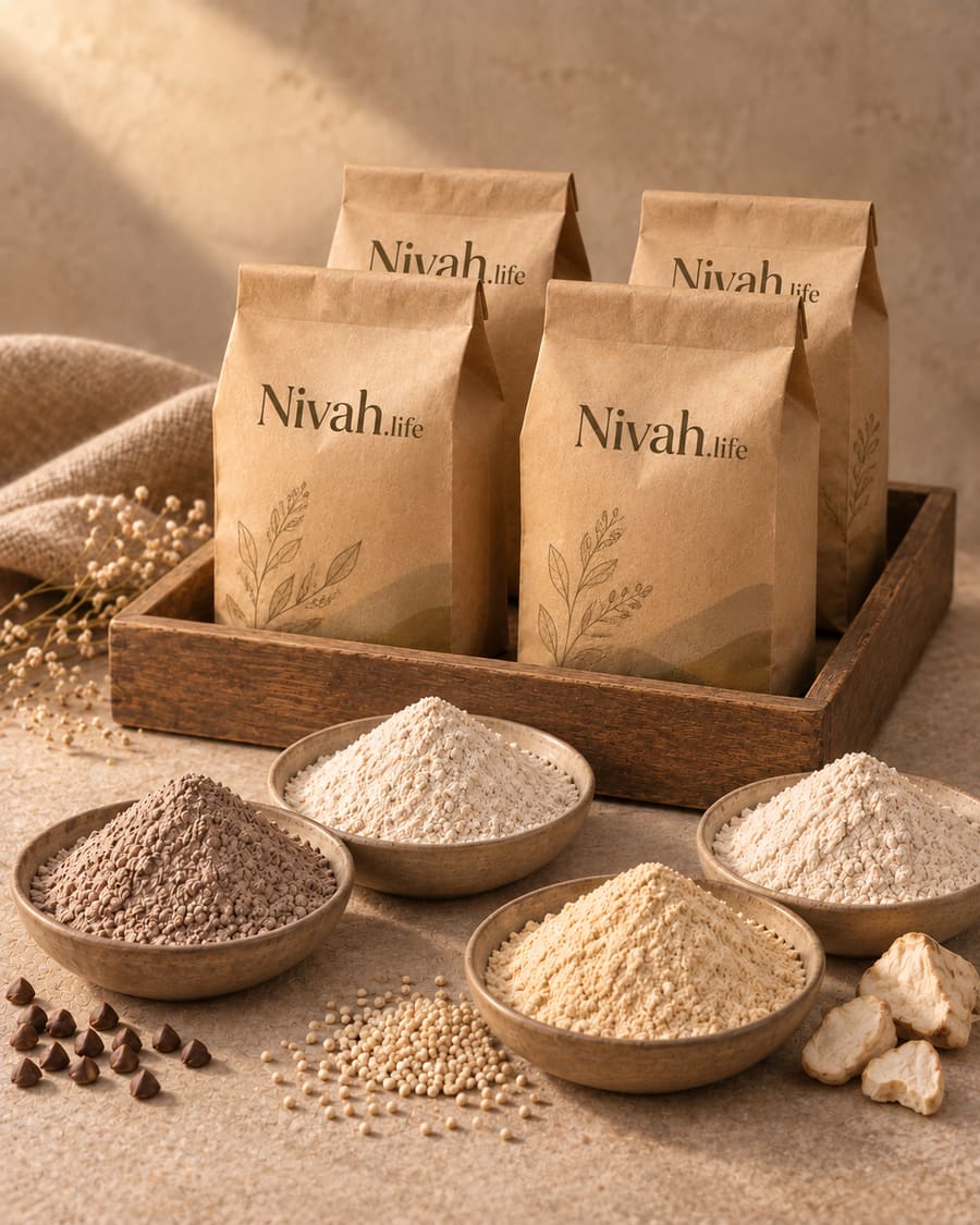 Four small packs of vrat flour together in a box